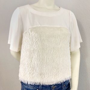 Rachel Roy boxy ivory fringe top